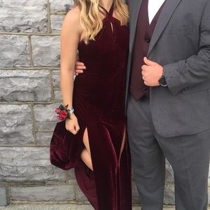 Burgundy velvet prom dress